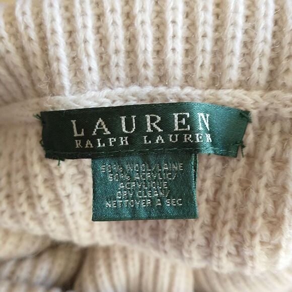 Lauren Ralph Lauren Poncho Cape Womens OS Cream Wool Blend Cowl Neck Ribbed Knit - Picture 7 of 7